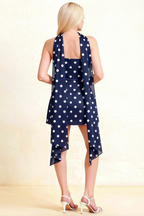 Back View of LVLVS Candice Navy Blue Crepe Dress with Flowy Chiffon Scarf Detail for Formal Semi-Formal Occasions