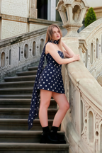 Real Customer Photo of LVLVS Candice Strapless Mini Dress with Chiffon Scarf Worn on City Streets for Casual Daytime Events