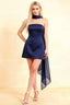 LVLVS Navy Crepe Candice Dress with Chiffon Scarf Strapless Mini Party Cocktail Dress for Women