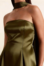 Fabric Texture Detail of LVLVS Candice Olive Crepe Dress with Smooth Chiffon Scarf for Classy Occasions