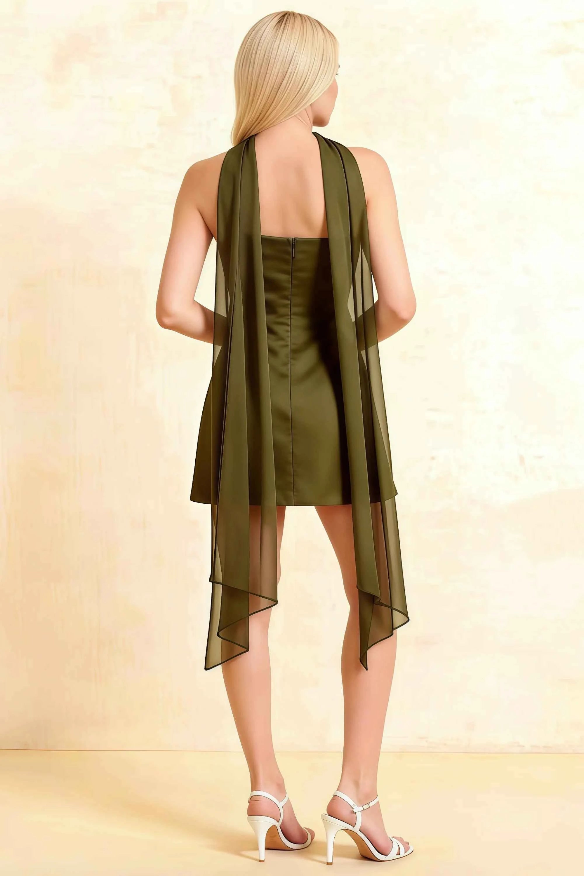 Candice Olive Strapless Mini Dress with Neck Scarf Imagen secundaria del producto