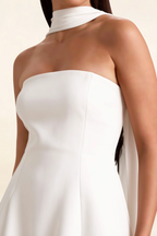 Detail Shot LVLVS White Crepe Candice Dress Neck Scarf Texture Elegant Club Party Cocktail Formal