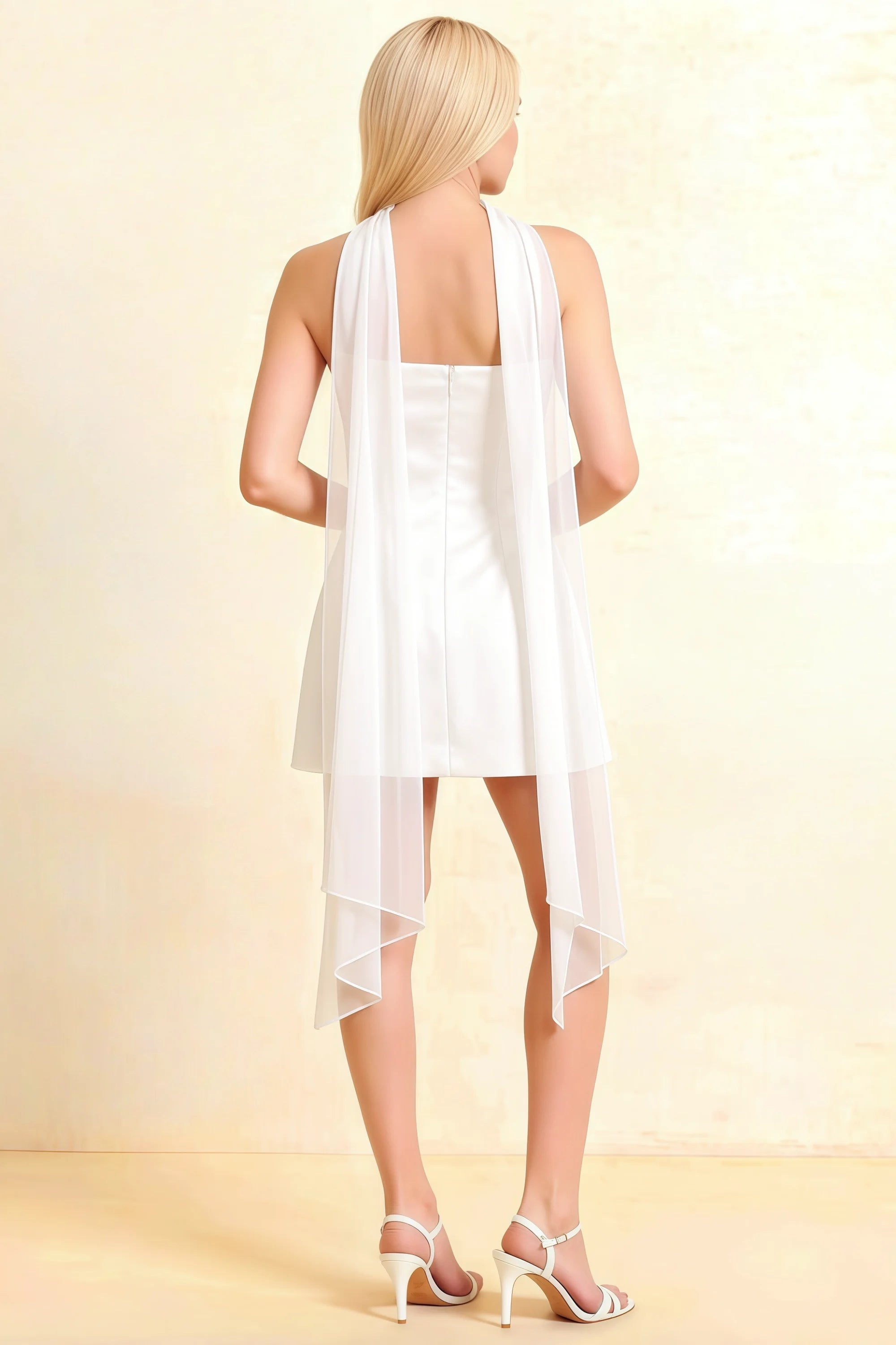 Candice White Strapless Mini Dress with Neck Scarf Imagen secundaria del producto