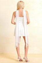 Back View LVLVS Candice White Strapless Mini Dress with Flowy Neck Scarf Formal Semi-Formal Backdrop