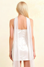 Full Length Back View LVLVS Candice White Dress Flowy Chiffon Scarf Maxi Style Backdrop Formal Event