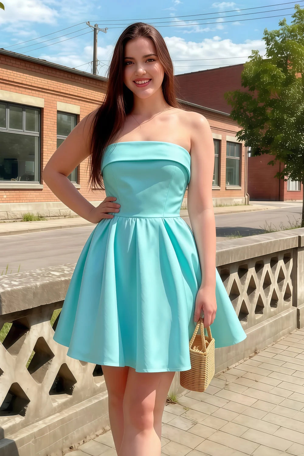 Cara Aqua Women's Smocked-bodice Fit & Flare Mini Dress