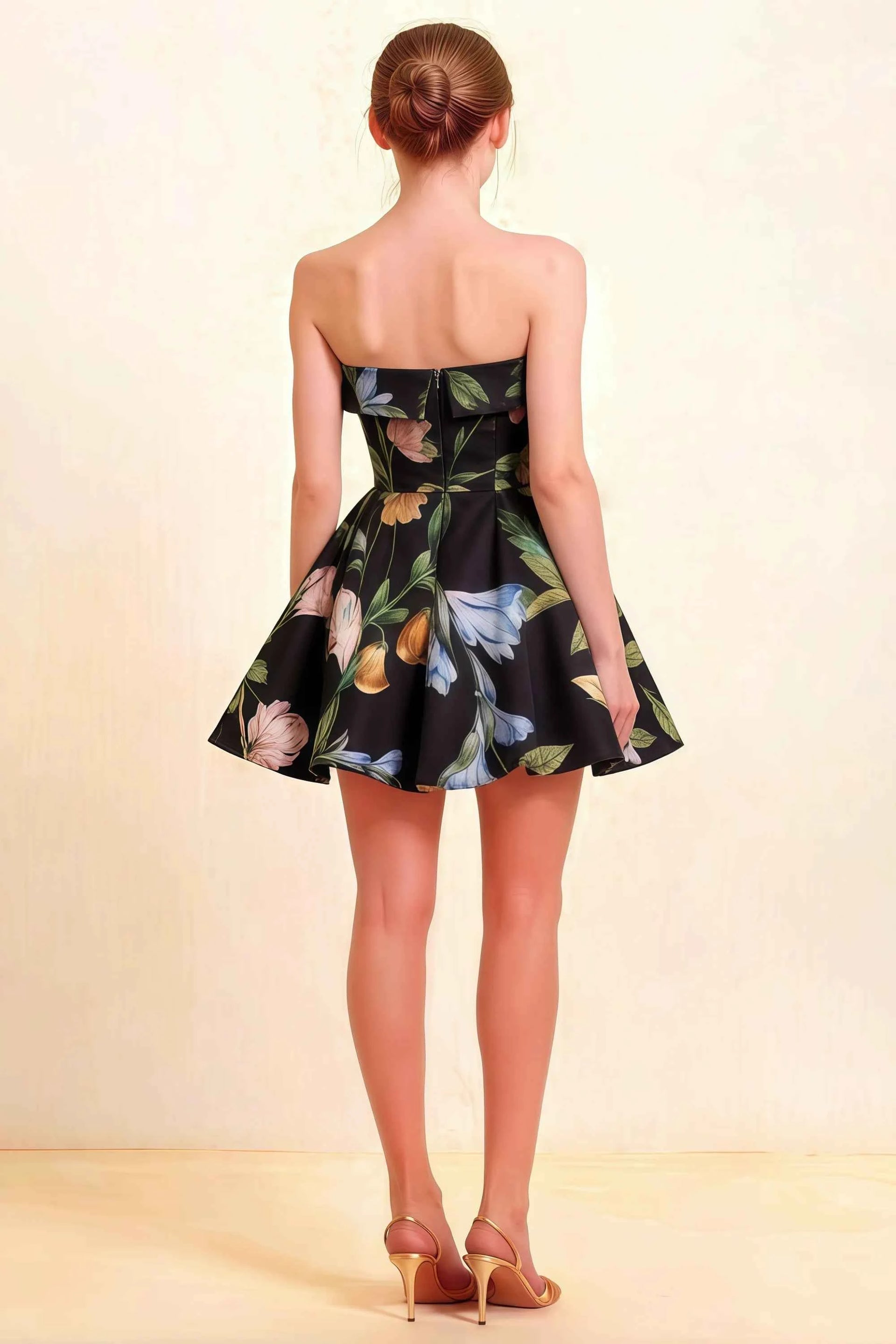 Cara Black Floral Women's Smocked-bodice Fit & Flare Mini Dress