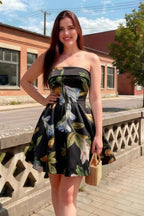 Cara Black Floral Women's Smocked-bodice Fit & Flare Mini Dress