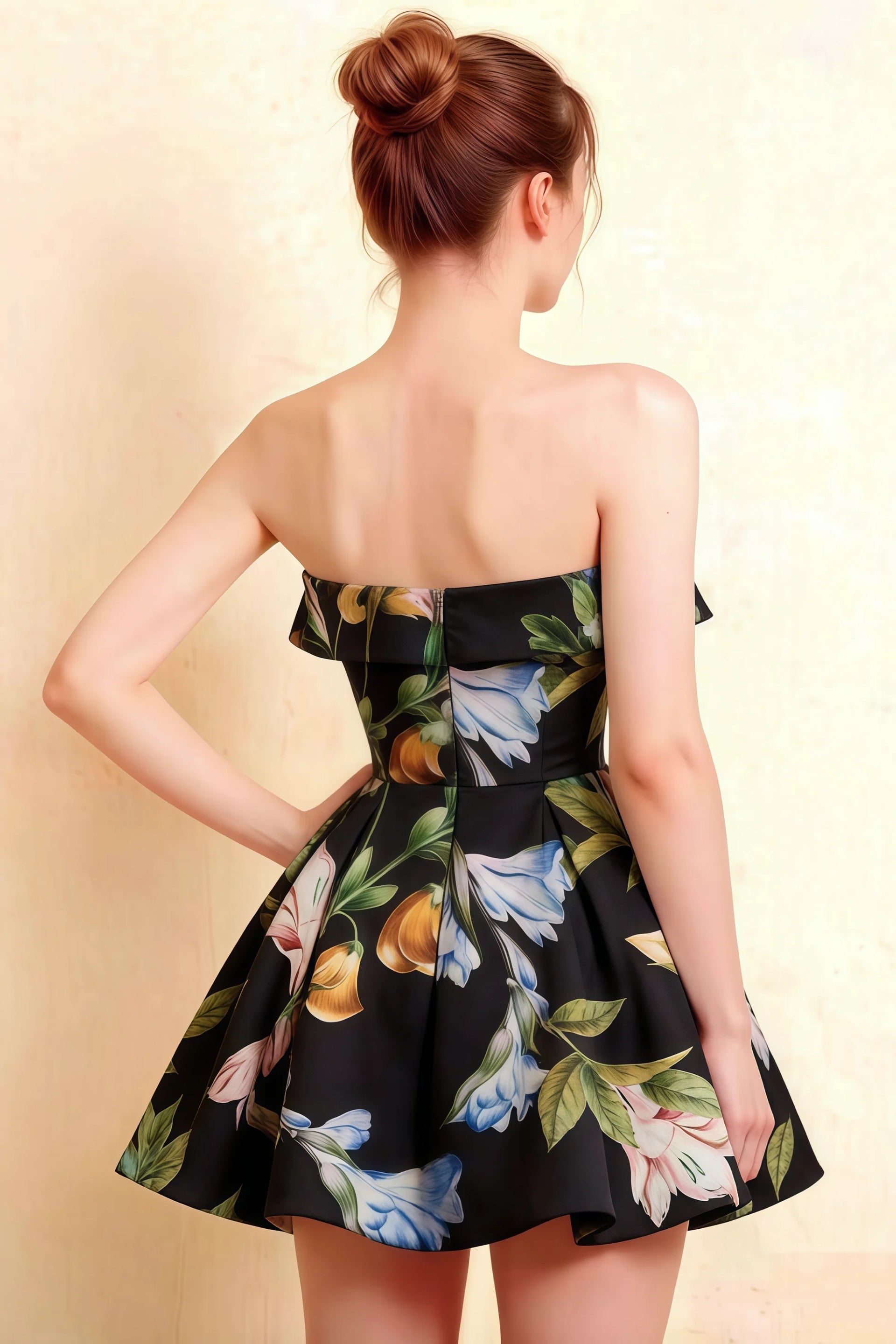 Cara Black Floral Women's Smocked-bodice Fit & Flare Mini Dress
