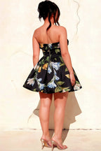 Cara Black Floral Women's Smocked-bodice Fit & Flare Mini Dress