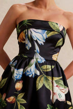 Cara Black Floral Women's Smocked-bodice Fit & Flare Mini Dress