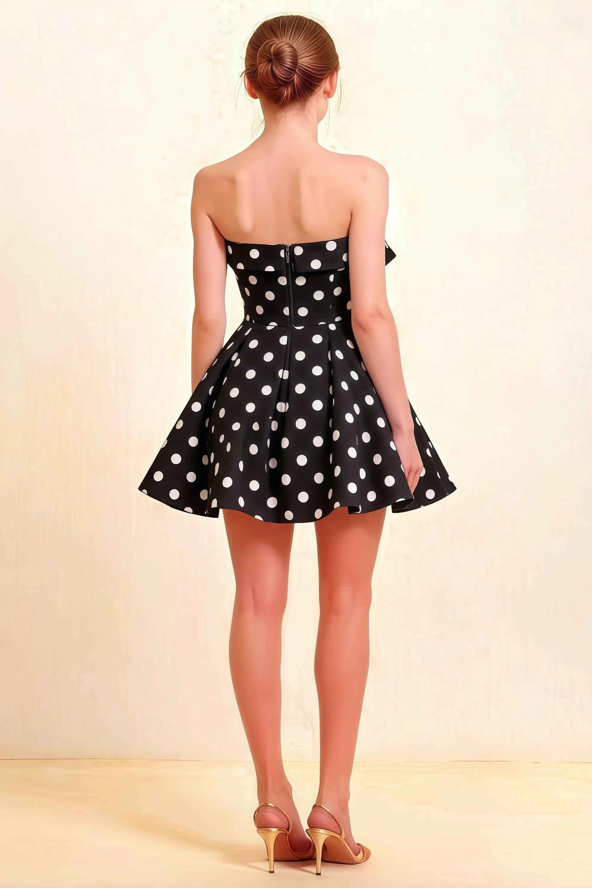 Cara Black Polka Dot Women's Smocked-bodice Fit & Flare Mini Dress Imagen secundaria del producto