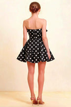 Cara Black Polka Dot Women's Smocked-bodice Fit & Flare Mini Dress