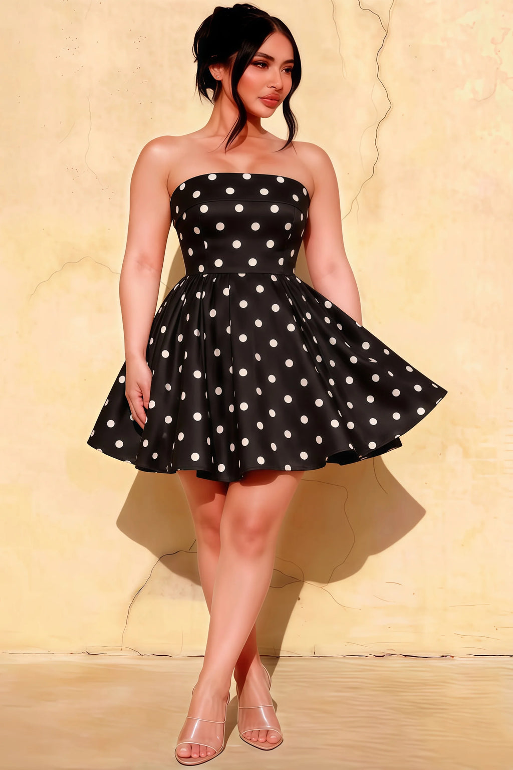Cara Black Polka Dot Women's Smocked-bodice Fit & Flare Mini Dress