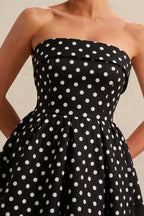 Cara Black Polka Dot Women's Smocked-bodice Fit & Flare Mini Dress
