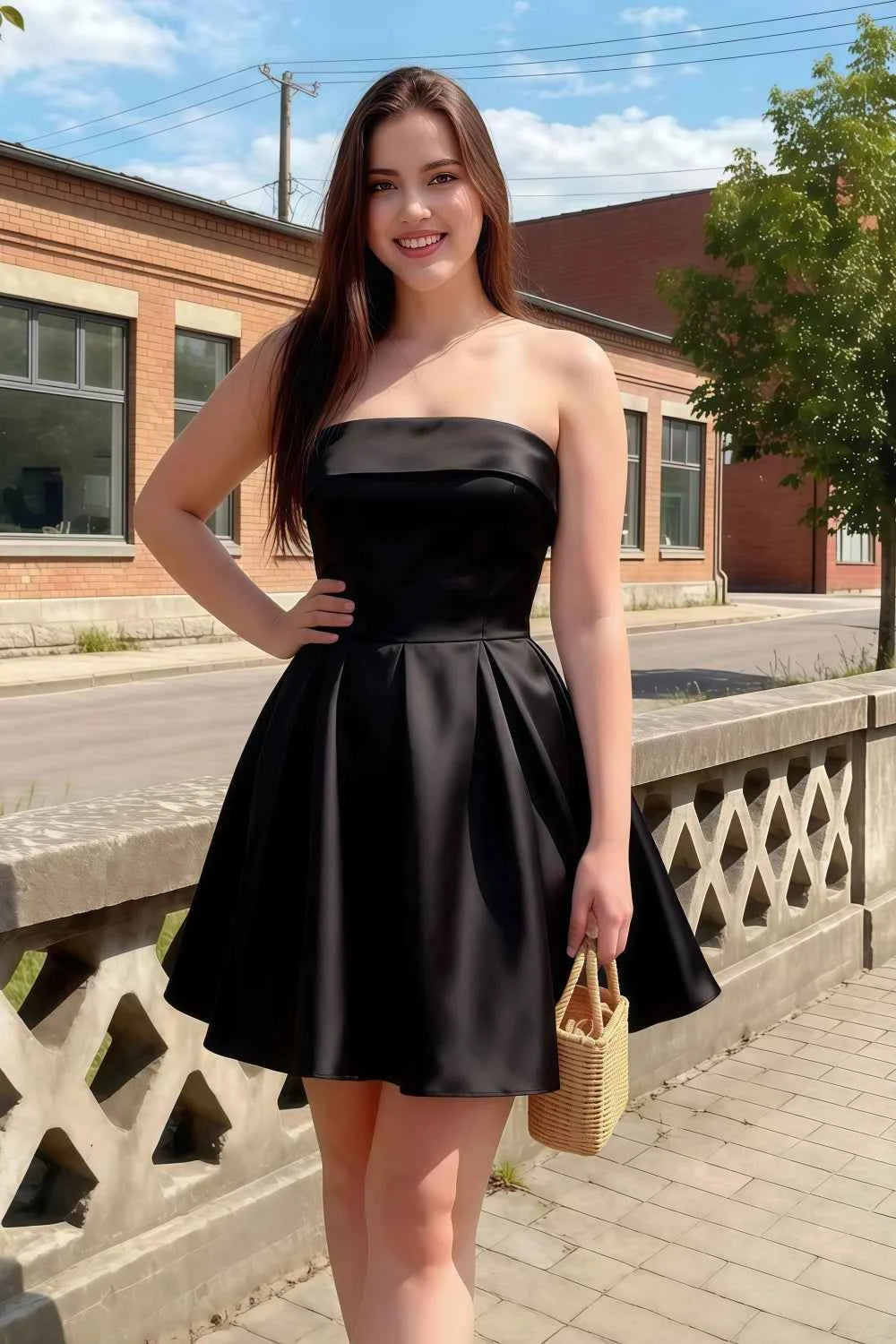Cara Black Women's Smocked-bodice Fit & Flare Mini Dress