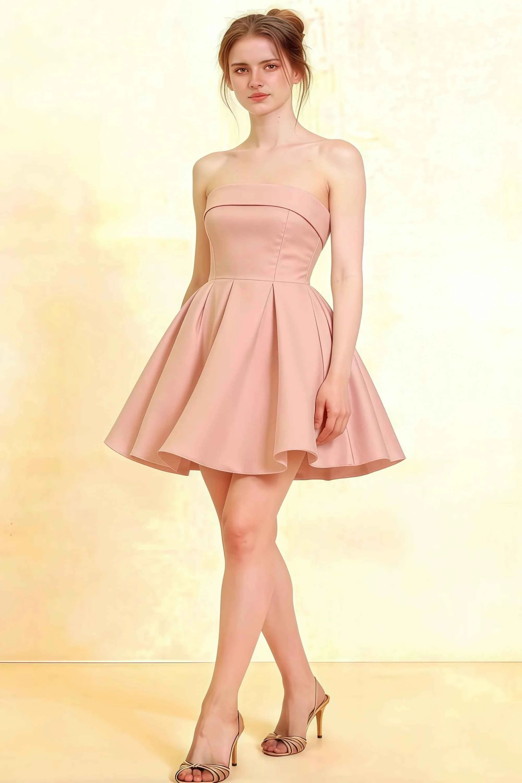 LVLVS Women's Cara Dress Blush Stretch Crepe Smocked Bodice Fit & Flare Mini Dress for Bridesmaid Cocktail Party Imagen principal del producto
