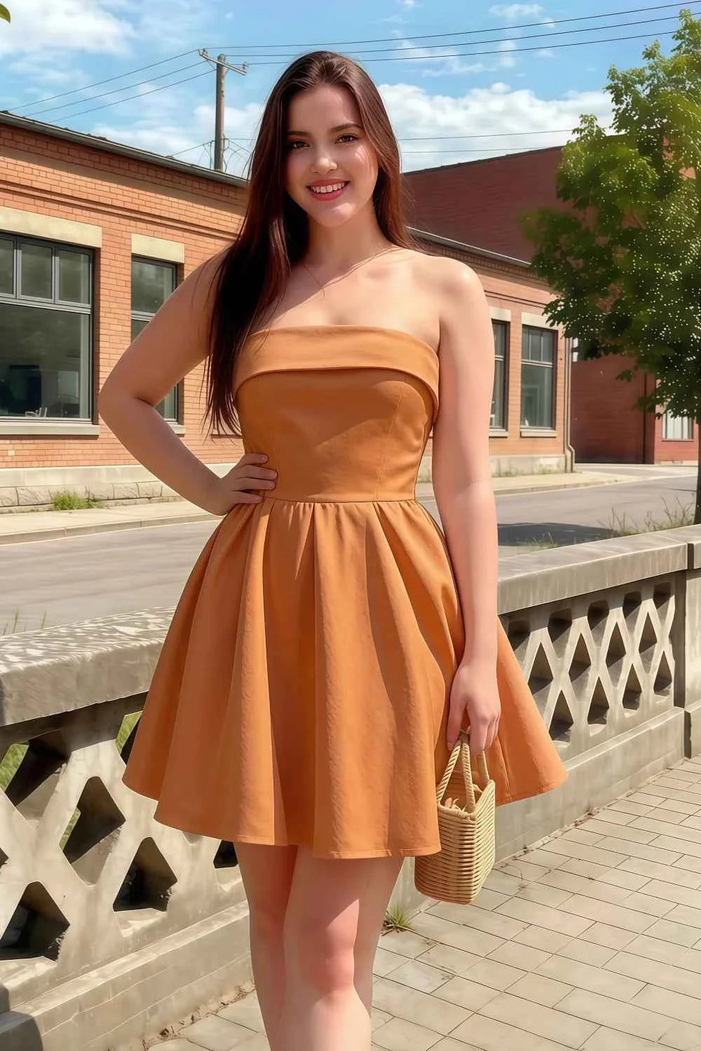 Cara Bronze Women's Smocked-bodice Fit & Flare Mini Dress
