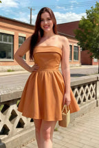 Cara Bronze Women's Smocked-bodice Fit & Flare Mini Dress