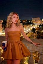 Cara Bronze Women's Smocked-bodice Fit & Flare Mini Dress