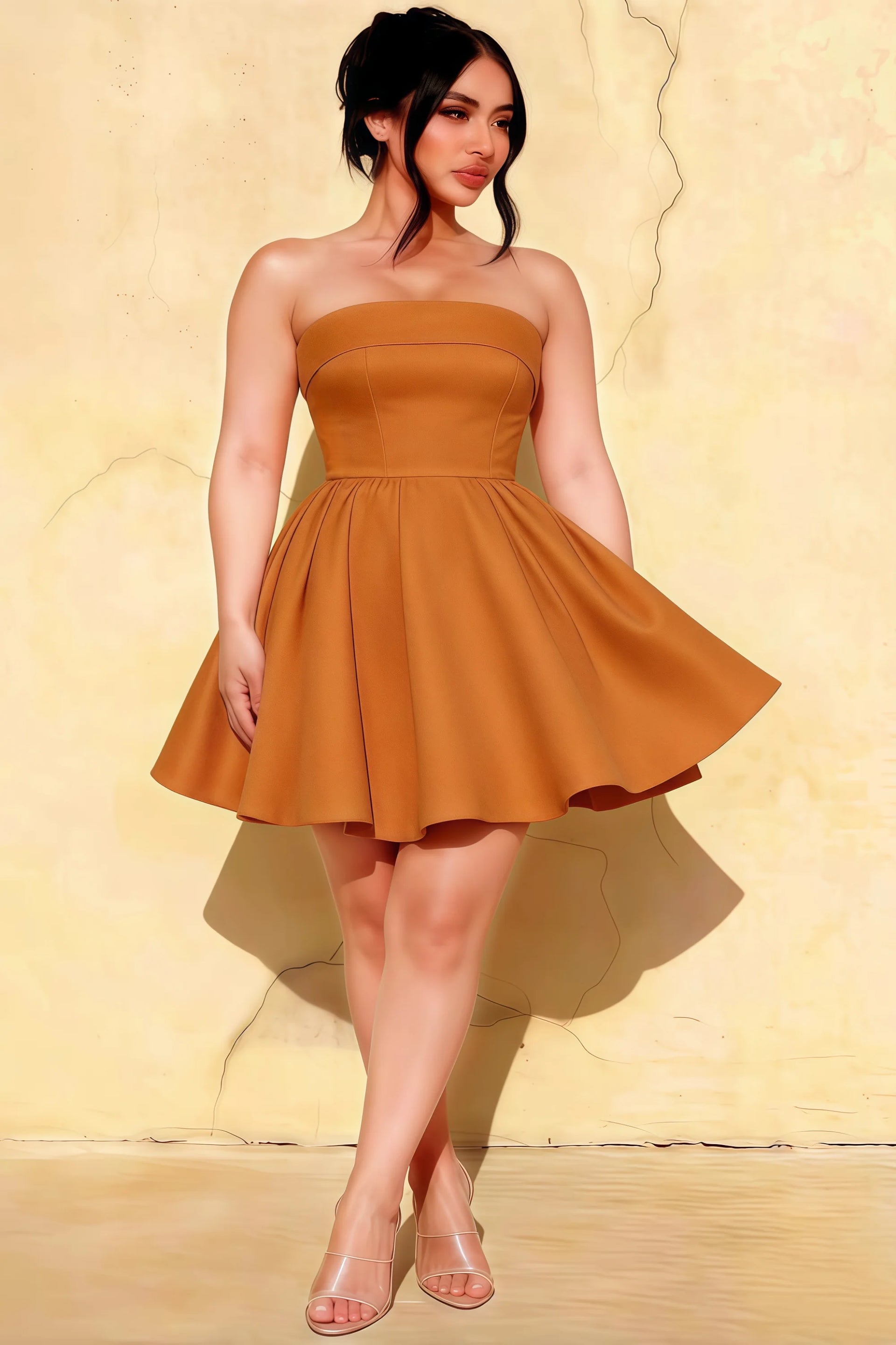 Cara Bronze Women's Smocked-bodice Fit & Flare Mini Dress