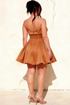 Cara Bronze Women's Smocked-bodice Fit & Flare Mini Dress