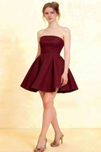 Cara Burgundy Women's Smocked-bodice Fit & Flare Mini Dress