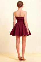 Cara Burgundy Women's Smocked-bodice Fit & Flare Mini Dress