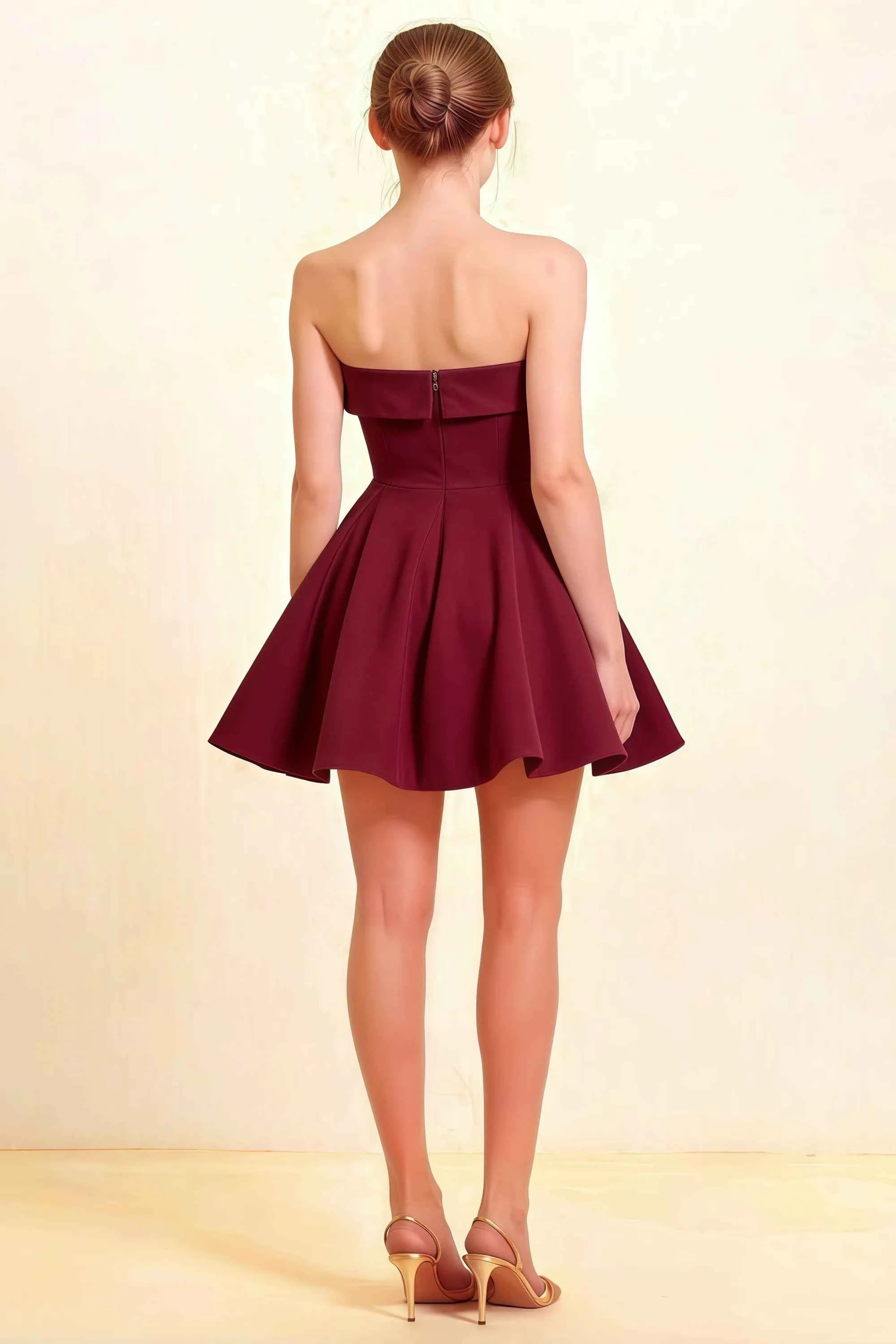 Cara Burgundy Women's Smocked-bodice Fit & Flare Mini Dress