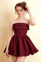 Cara Burgundy Women's Smocked-bodice Fit & Flare Mini Dress