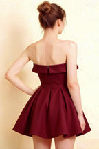 Cara Burgundy Women's Smocked-bodice Fit & Flare Mini Dress