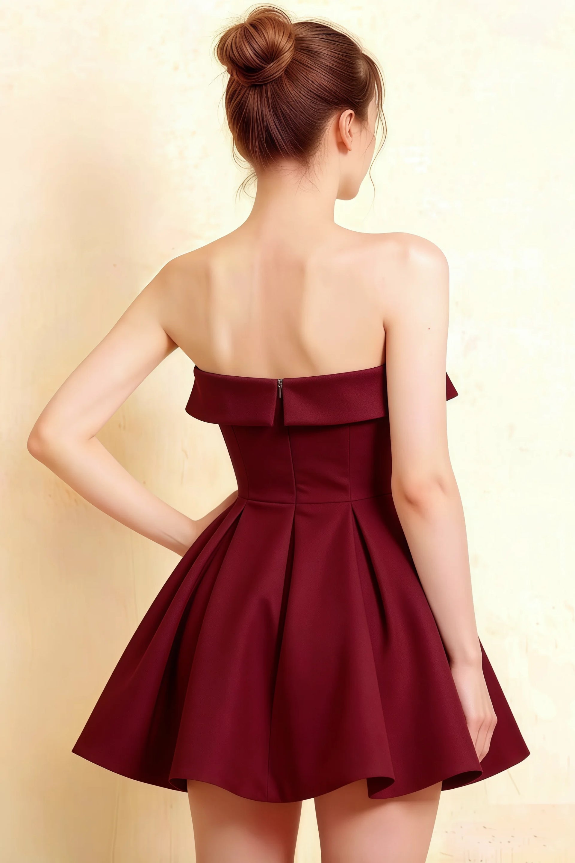 Cara Burgundy Women's Smocked-bodice Fit & Flare Mini Dress