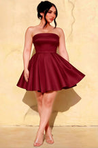 Cara Burgundy Women's Smocked-bodice Fit & Flare Mini Dress