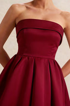 Cara Burgundy Women's Smocked-bodice Fit & Flare Mini Dress