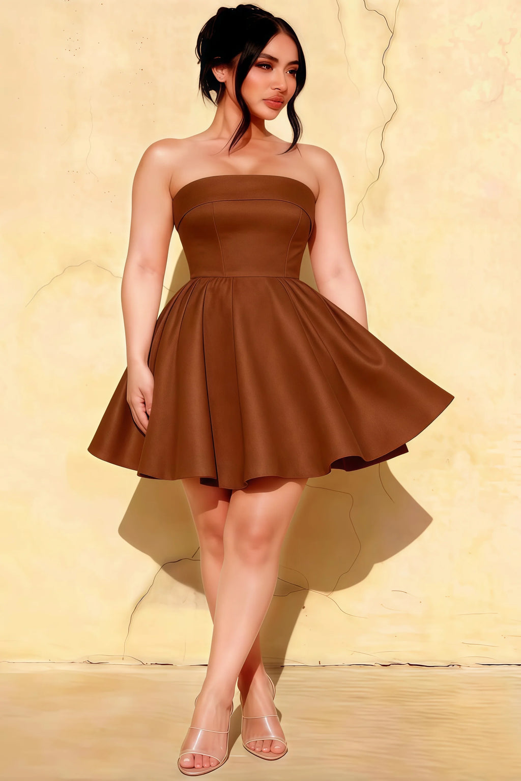Cara Coffee Women's Smocked-bodice Fit & Flare Mini Dress