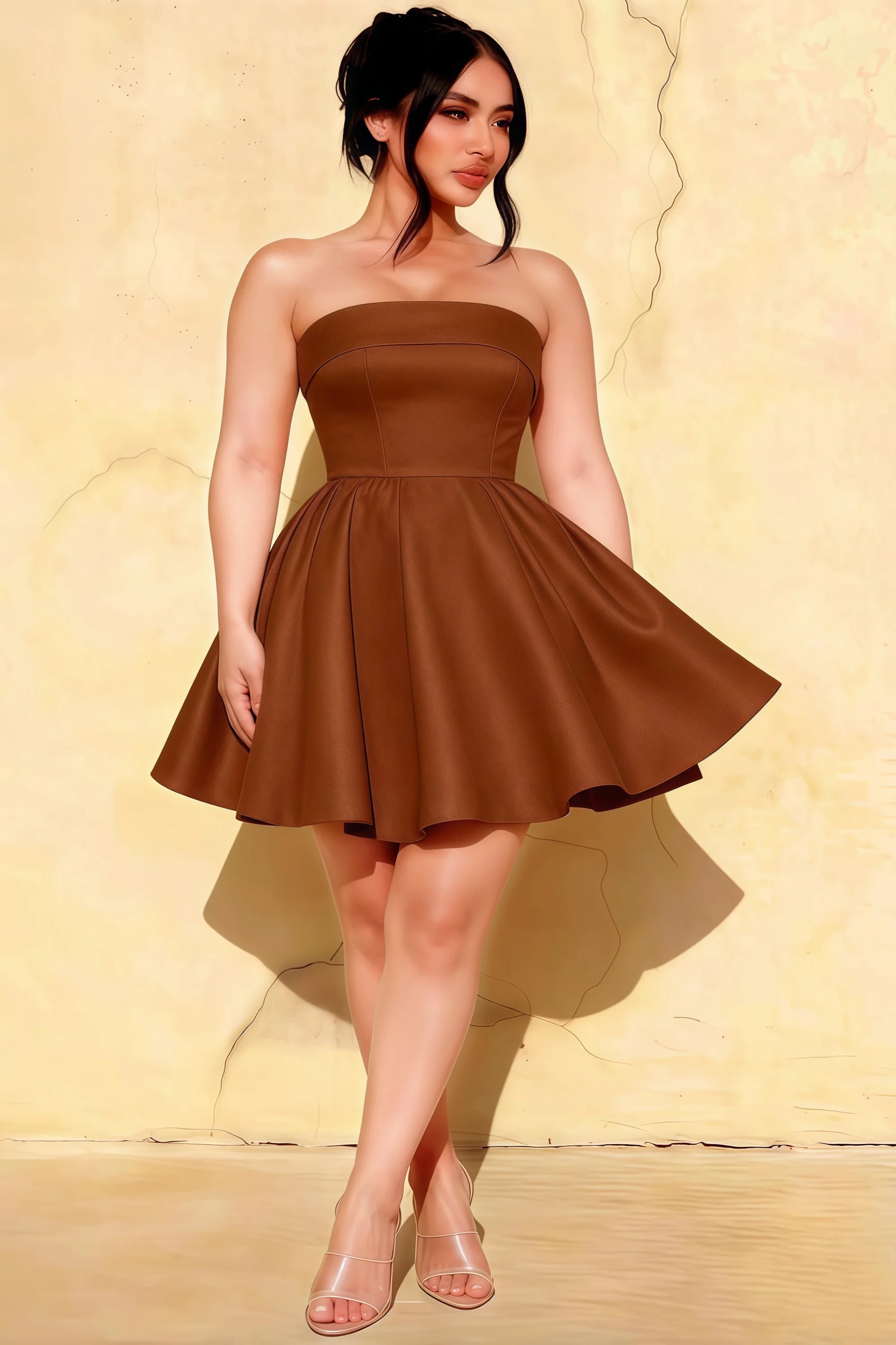 Cara Coffee Women's Smocked-bodice Fit & Flare Mini Dress