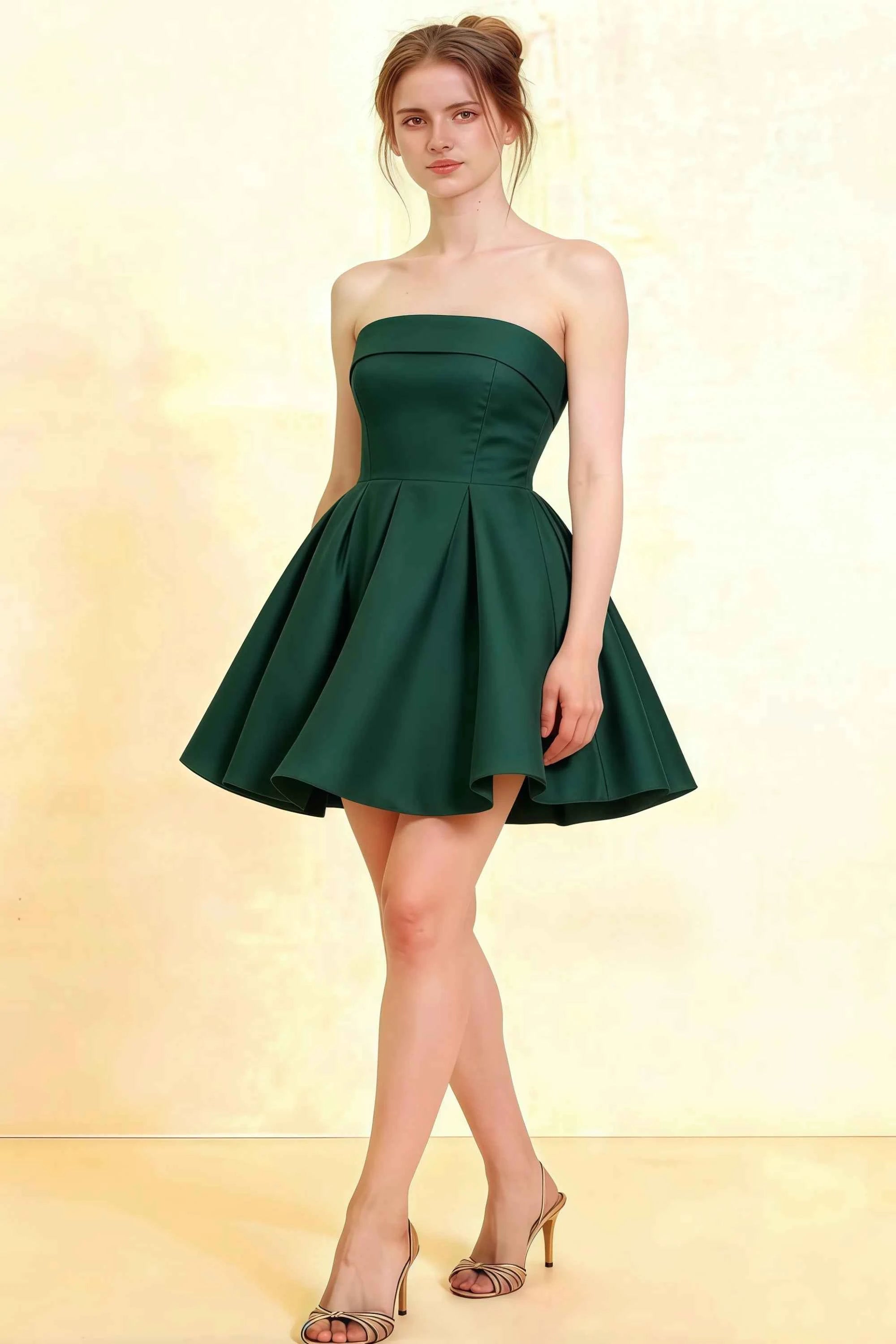 LVLVS Cara Emerald Green Women's Smocked-Bodice Fit & Flare Mini Dress | Elegant Bridesmaid Dress for Semi-Formal Weddings | Stretch Crepe Cocktail Party Dress | Classy Homecoming Dress Imagen principal del producto
