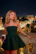 Cara Emerald Green Women's Smocked-bodice Fit & Flare Mini Dress