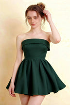 Cara Emerald Green Women's Smocked-bodice Fit & Flare Mini Dress