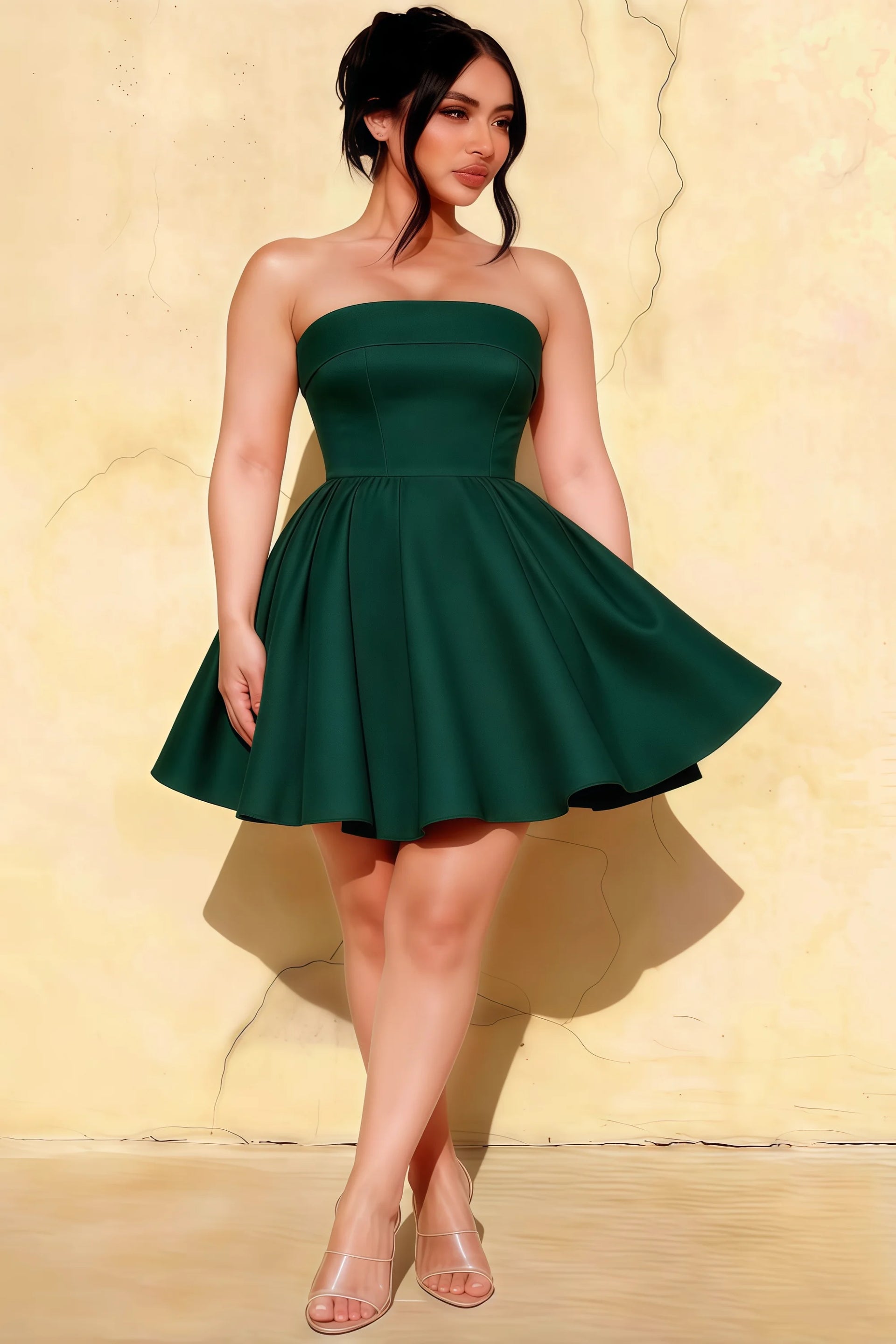 Cara Emerald Green Women's Smocked-bodice Fit & Flare Mini Dress