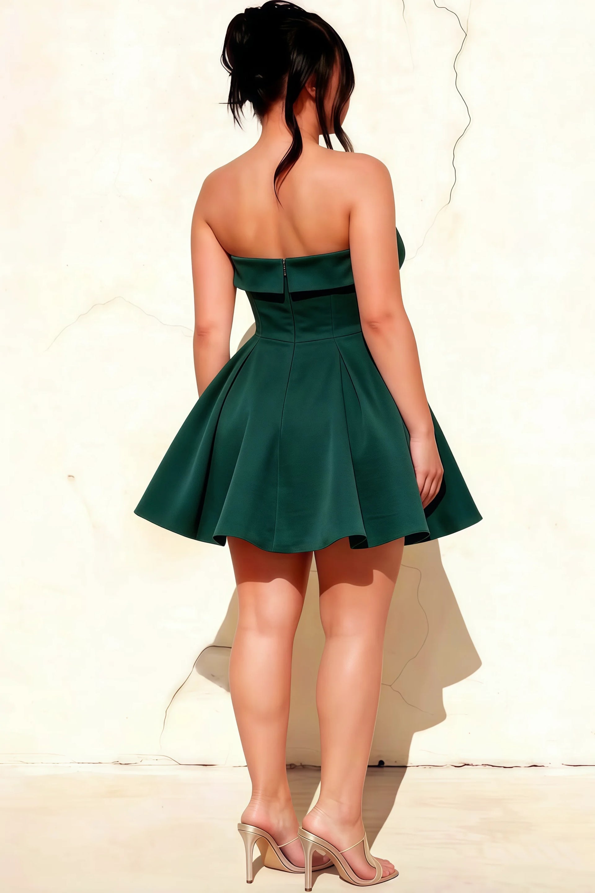 Cara Emerald Green Women's Smocked-bodice Fit & Flare Mini Dress