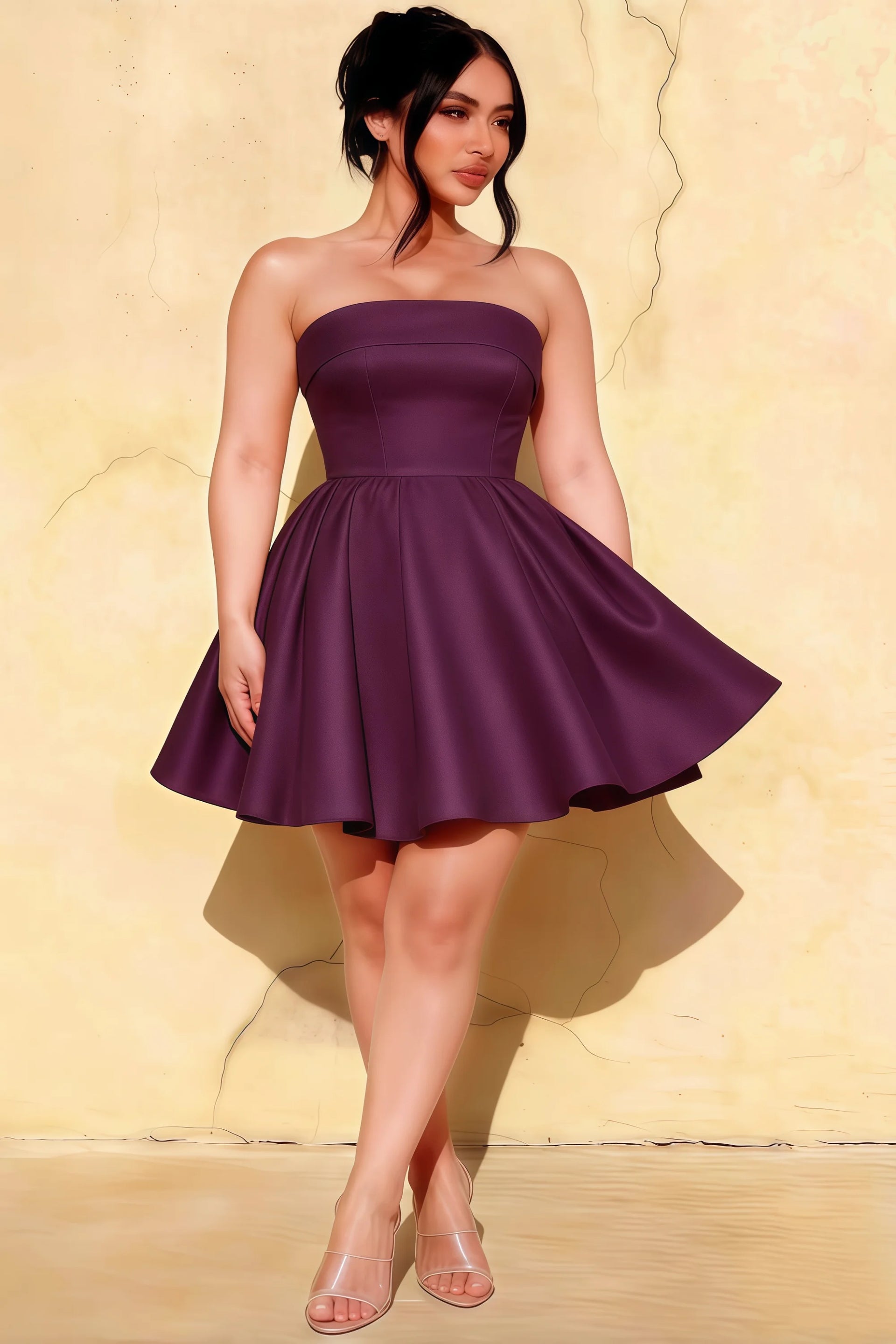 Cara Grape Women's Smocked-bodice Fit & Flare Mini Dress