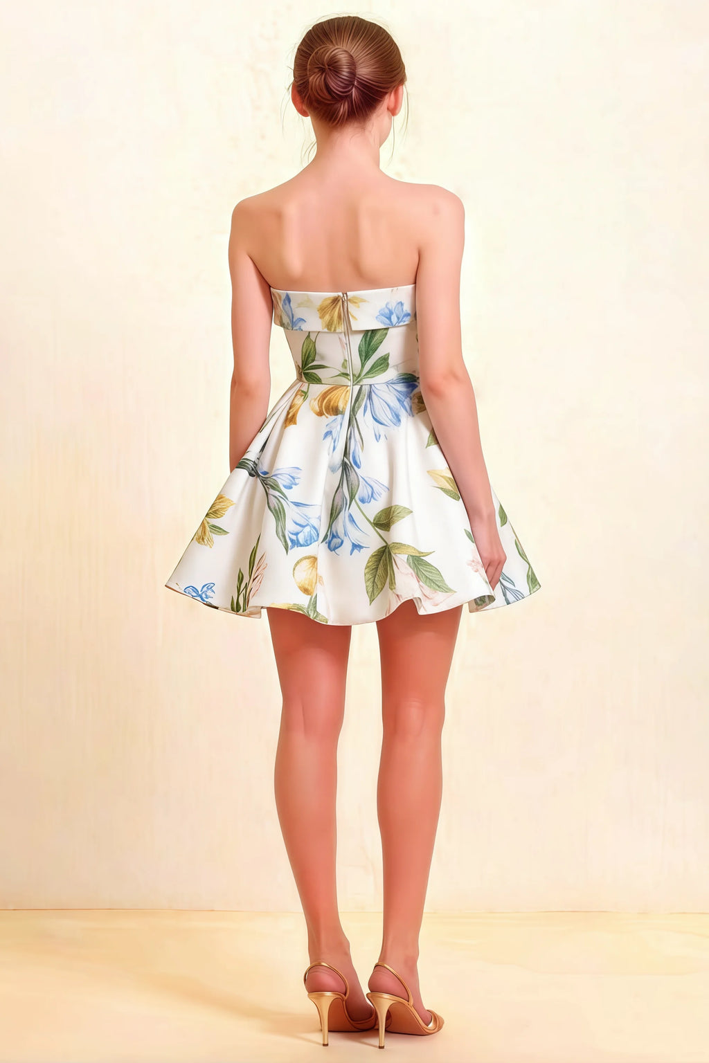 Cara Green and White Floral Print Women's Smocked-bodice Fit & Flare Mini Dress