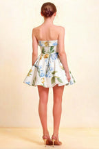 Cara Green and White Floral Print Women's Smocked-bodice Fit & Flare Mini Dress