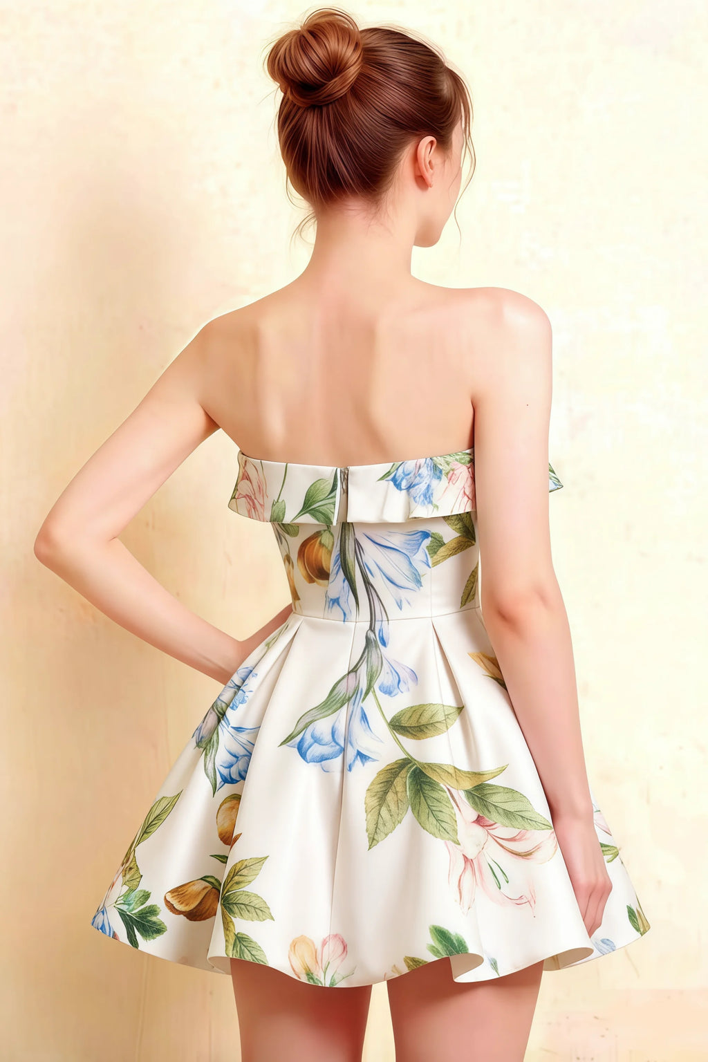 Cara Green and White Floral Print Women's Smocked-bodice Fit & Flare Mini Dress