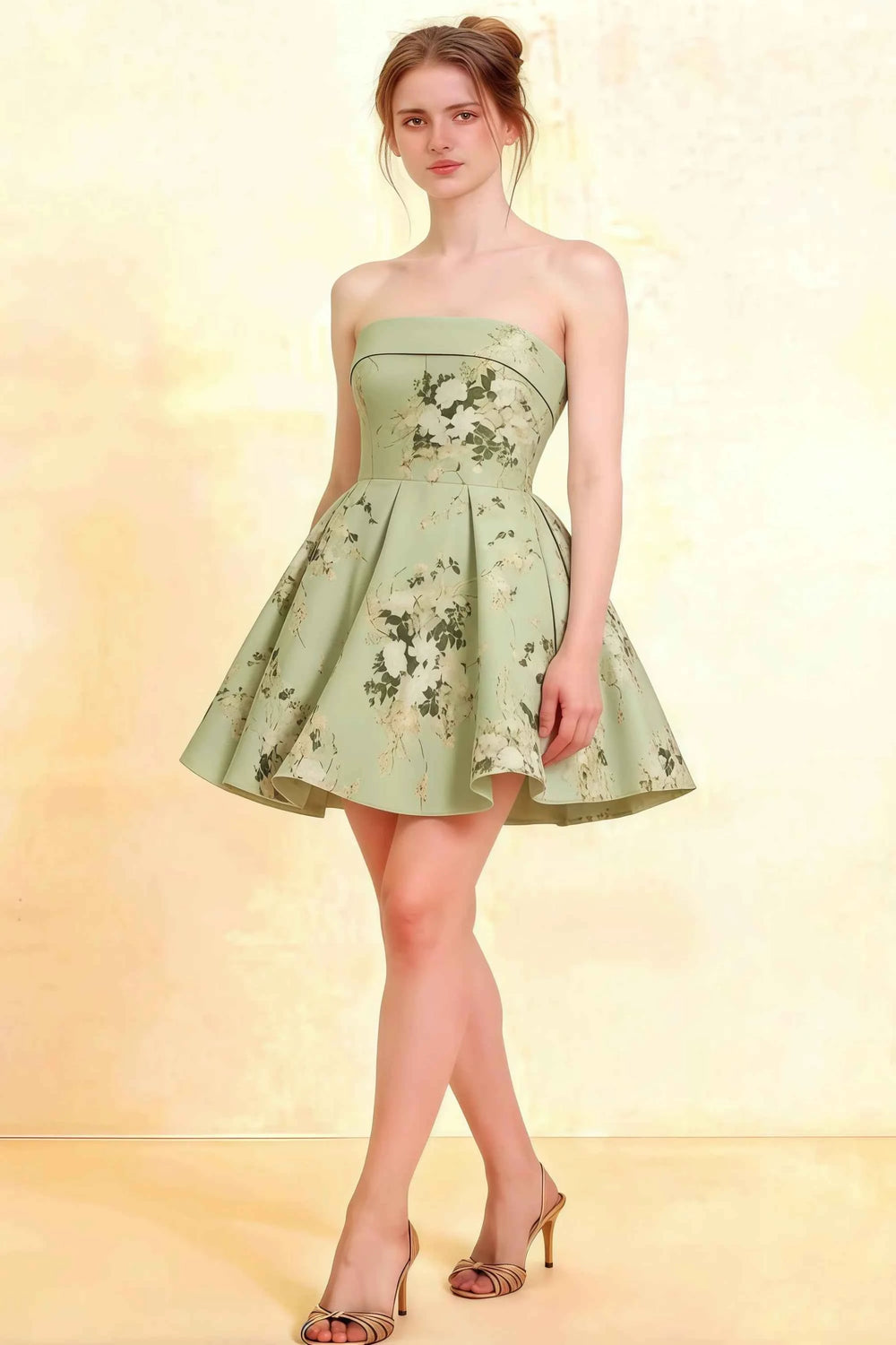 Translation missing: en.LVLVS Women's Green Floral Smocked-Bodice Fit &amp; Flare Mini Dress for Semi-Formal Parties and Cocktail Events content.product_image_main