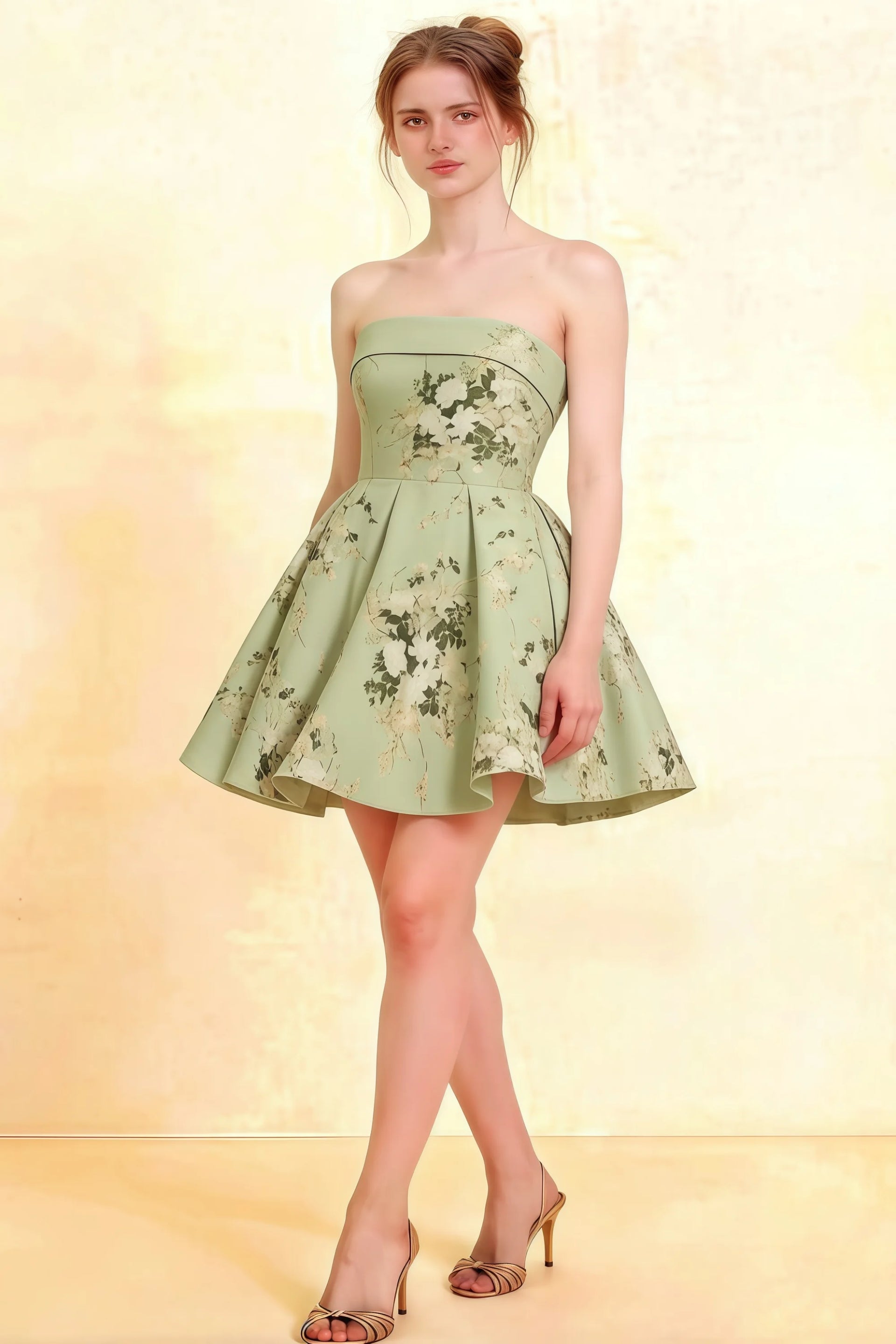 Cara Green Floral Women's Smocked-bodice Fit & Flare Mini Dress