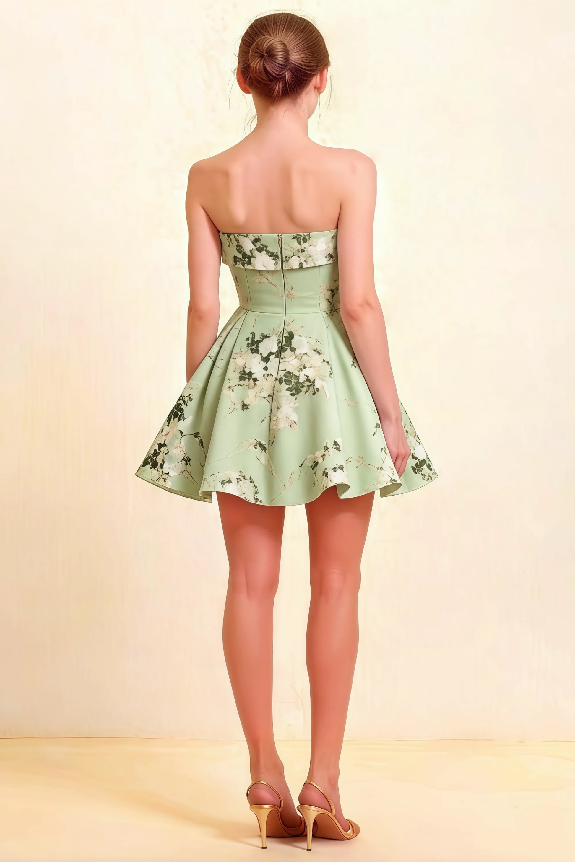 Cara Green Floral Women's Smocked-bodice Fit & Flare Mini Dress