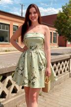Cara Green Floral Women's Smocked-bodice Fit & Flare Mini Dress