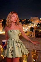 Cara Green Floral Women's Smocked-bodice Fit & Flare Mini Dress